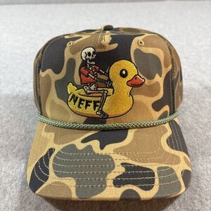 Neff Camo Trucker Hat Skeleton Riding Rubber Duck Snapback Cap Brown Green New
